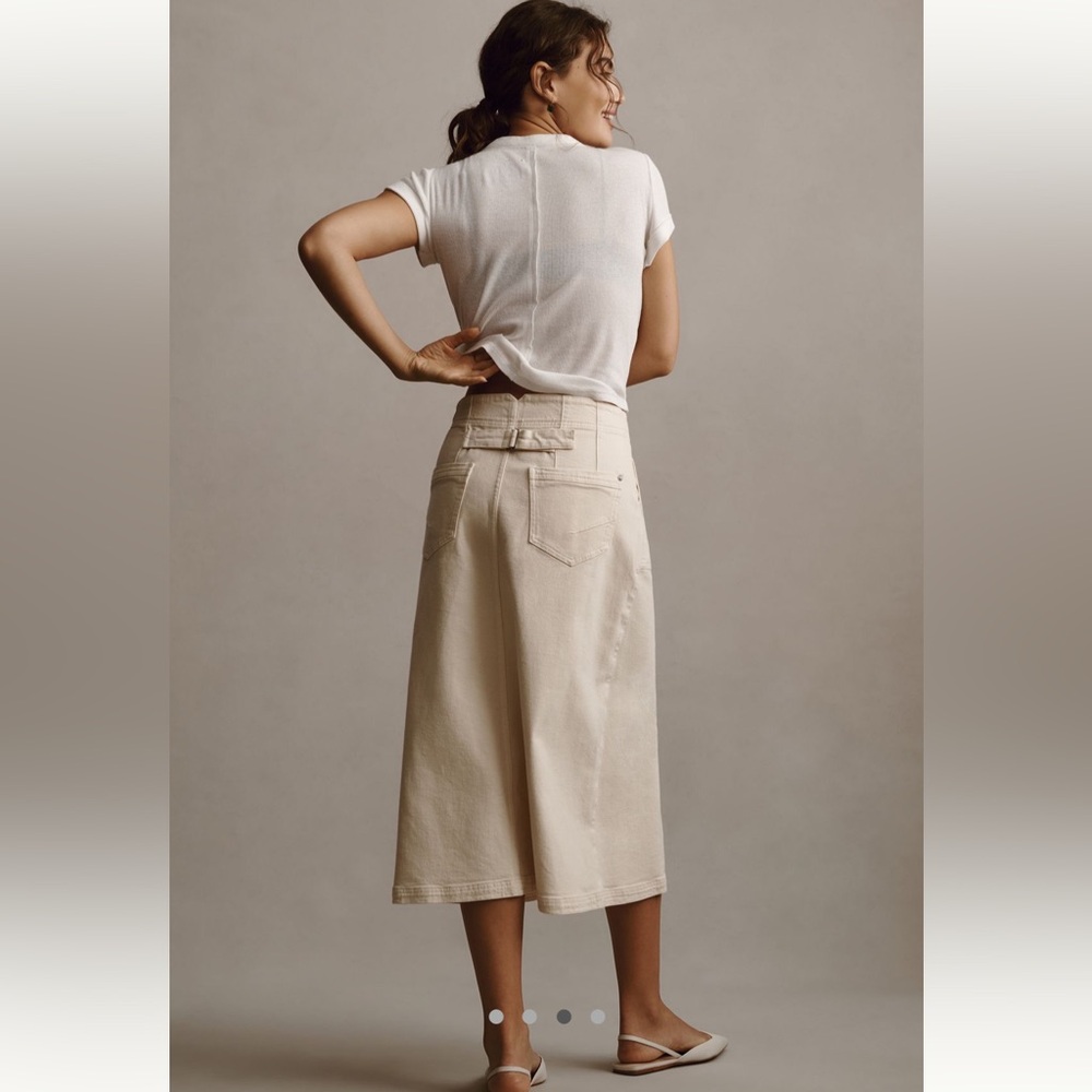 Pilcro Cream Midi Skirt with High Slit - Picture 3 of 11